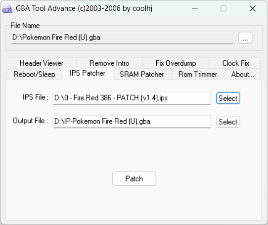 使用GBATA给ROM打ips补丁。